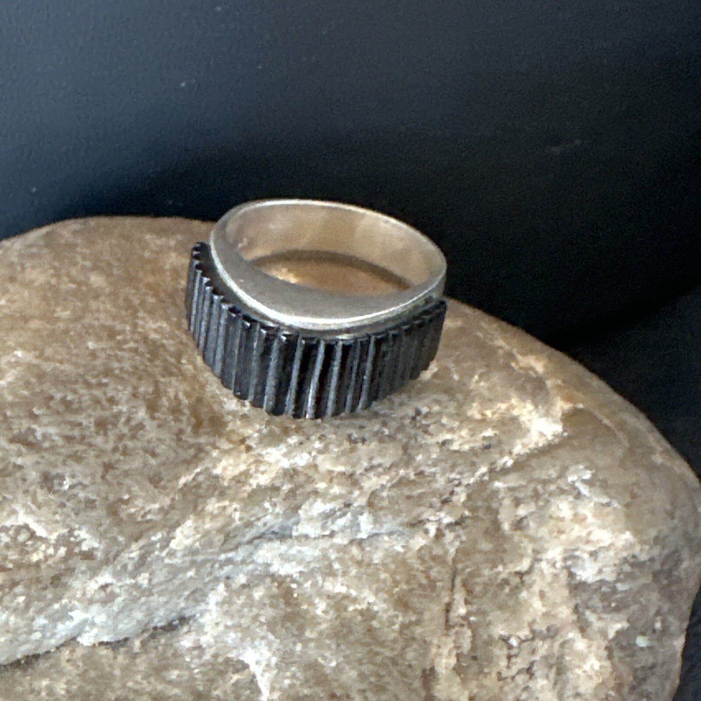 Black Onyx Indian Navajo Sterling Silver Band Inlay Ring Size 8 18802