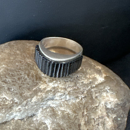 Black Onyx Indian Navajo Sterling Silver Band Inlay Ring Size 8 18802