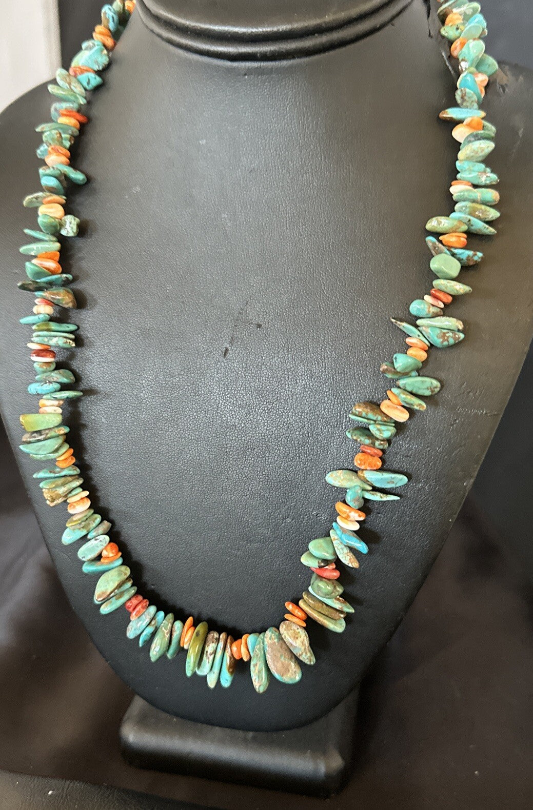 Green Turquoise Orange Spiny Oyster Nugget Sterling Silver Necklace 22” 18162