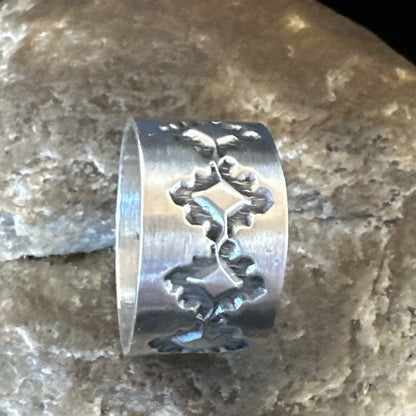 Mens Women Wedding Wide Band Navajo Stamped Sterling Silver Ring Size 9.5 17994