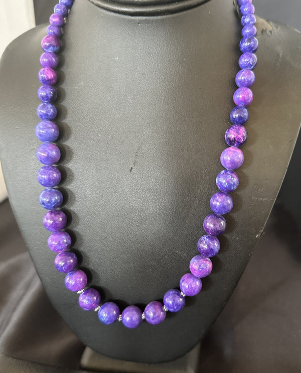 Oval Purple Stone Graduated Bead Navajo Necklace 21" | Sterling Silver | Authentic Native American Handmade | 18076