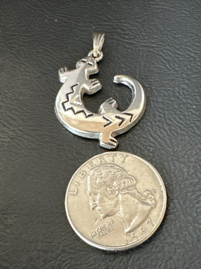 Navajo Stamped Lizard Pendant Gecko Sterling Silver 18155
