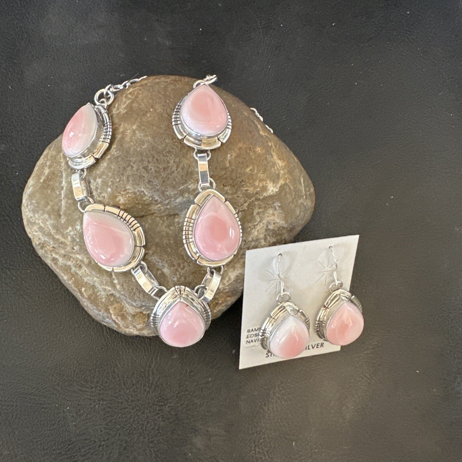 Navajo Pink Conch Choker Lariat Necklace Pendant Earrings 19” 18637