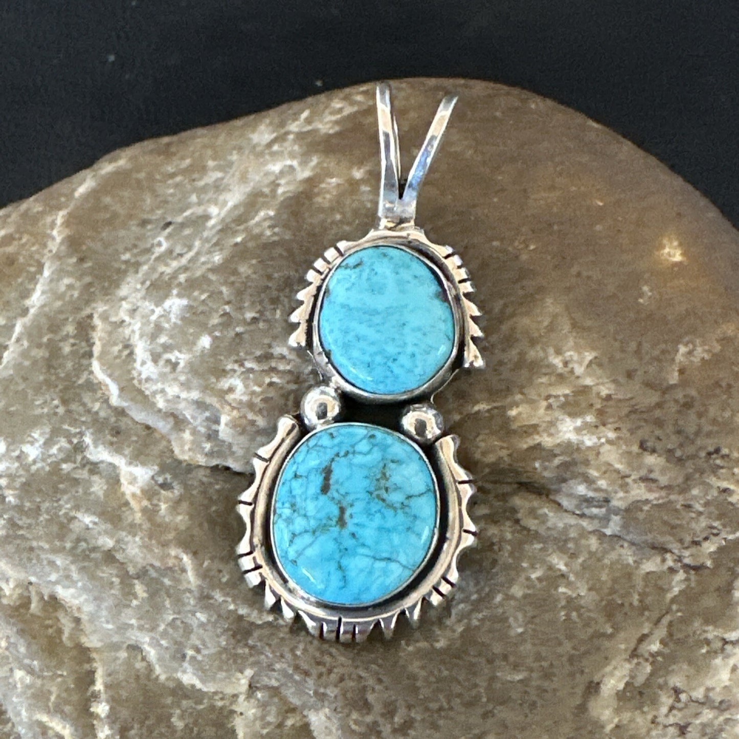 Blue Turquoise 2 Stone Navajo Sterling Silver Cluster Pendant Only 18350