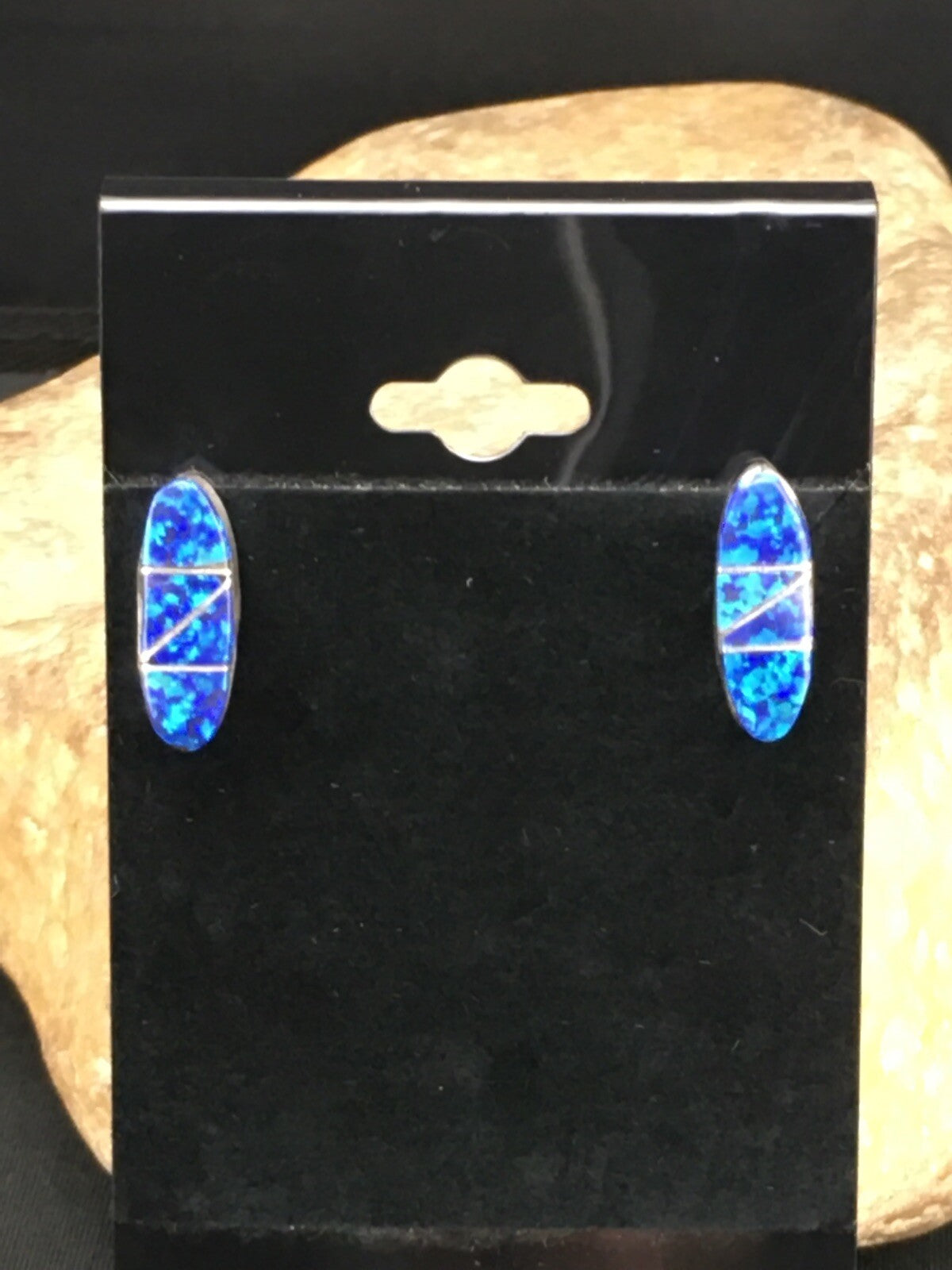 Navajo Indian Sterling Silver Handmade Blue Opal Inlay Earrings 0.75" 1331