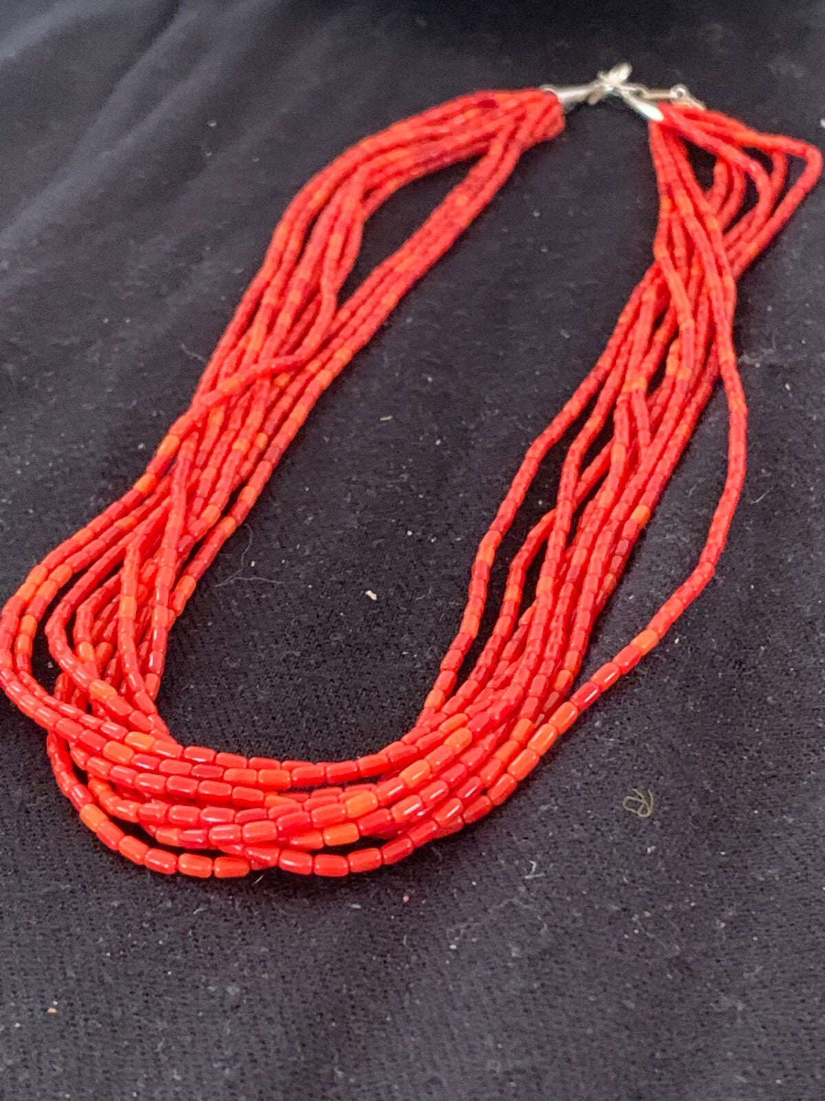 Apple Coral Tube Heishi Bead 10 Strand Navajo Sterling Silver Necklace 17” 4708