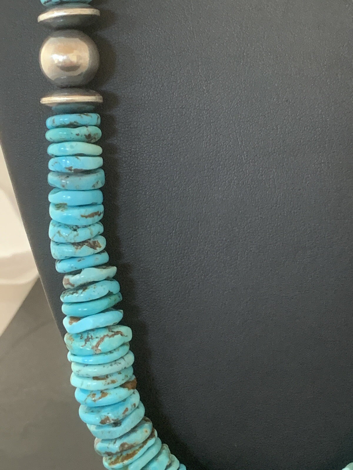 Blue Turquoise Graduated Navajo Pearls Sterling Silver Necklace 25" 00602