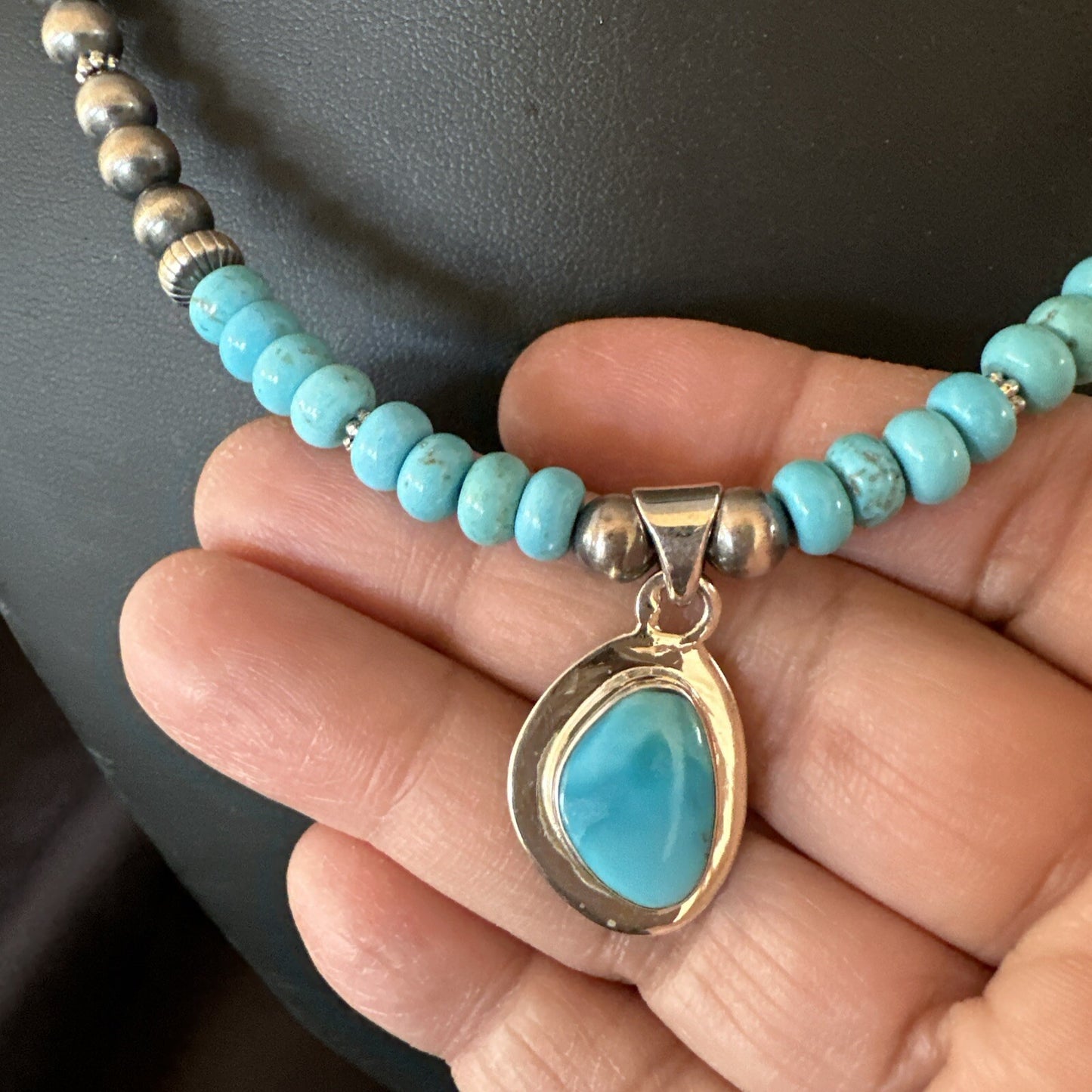 WoMens Blue Kingman Turquoise Pendant Navajo Sterling Silver Necklace 21" 18415