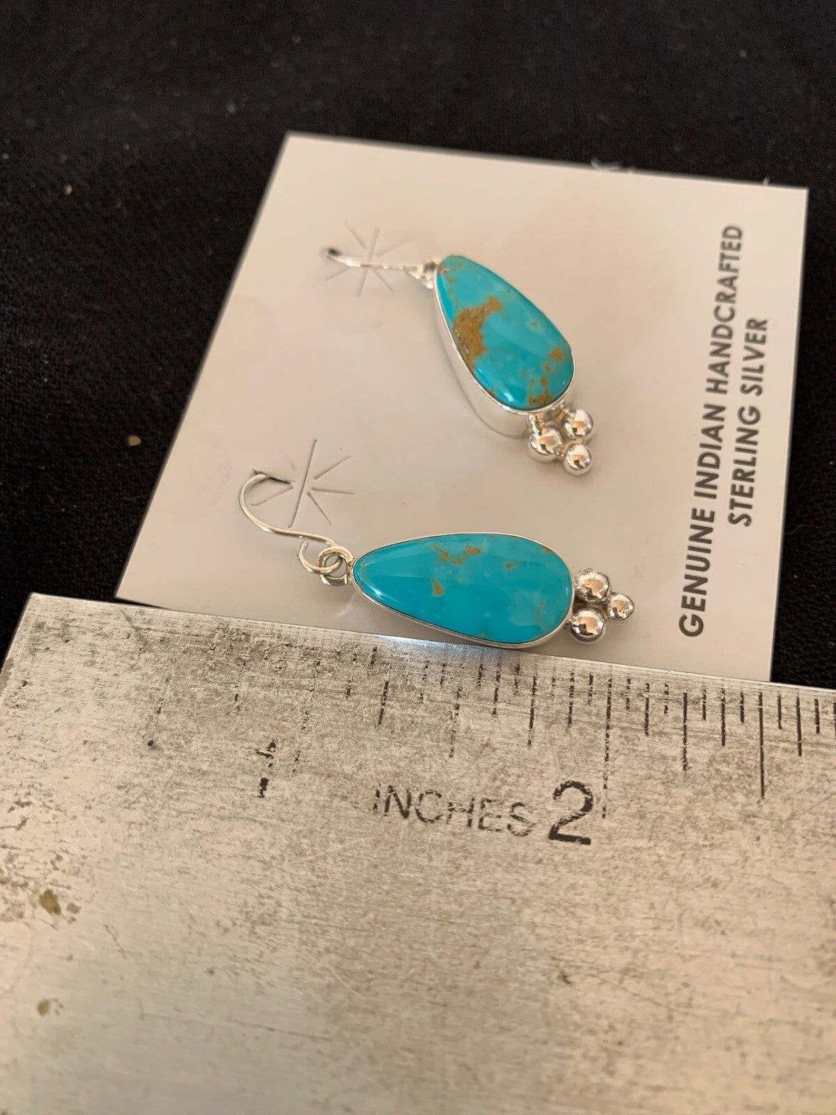 Womens Blue Turquoise Navajo Sterling Silver Earrings 1" 12981