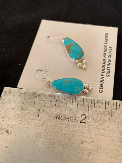 Womens Blue Turquoise Navajo Sterling Silver Earrings 1" 12981