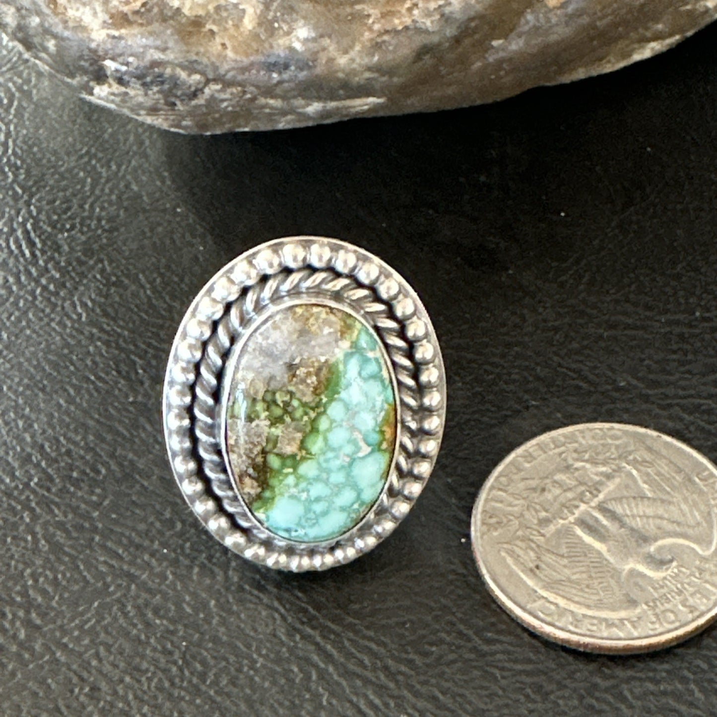 Navajo Sterling Silver Green Royston Turquoise Ring Size 7 19630