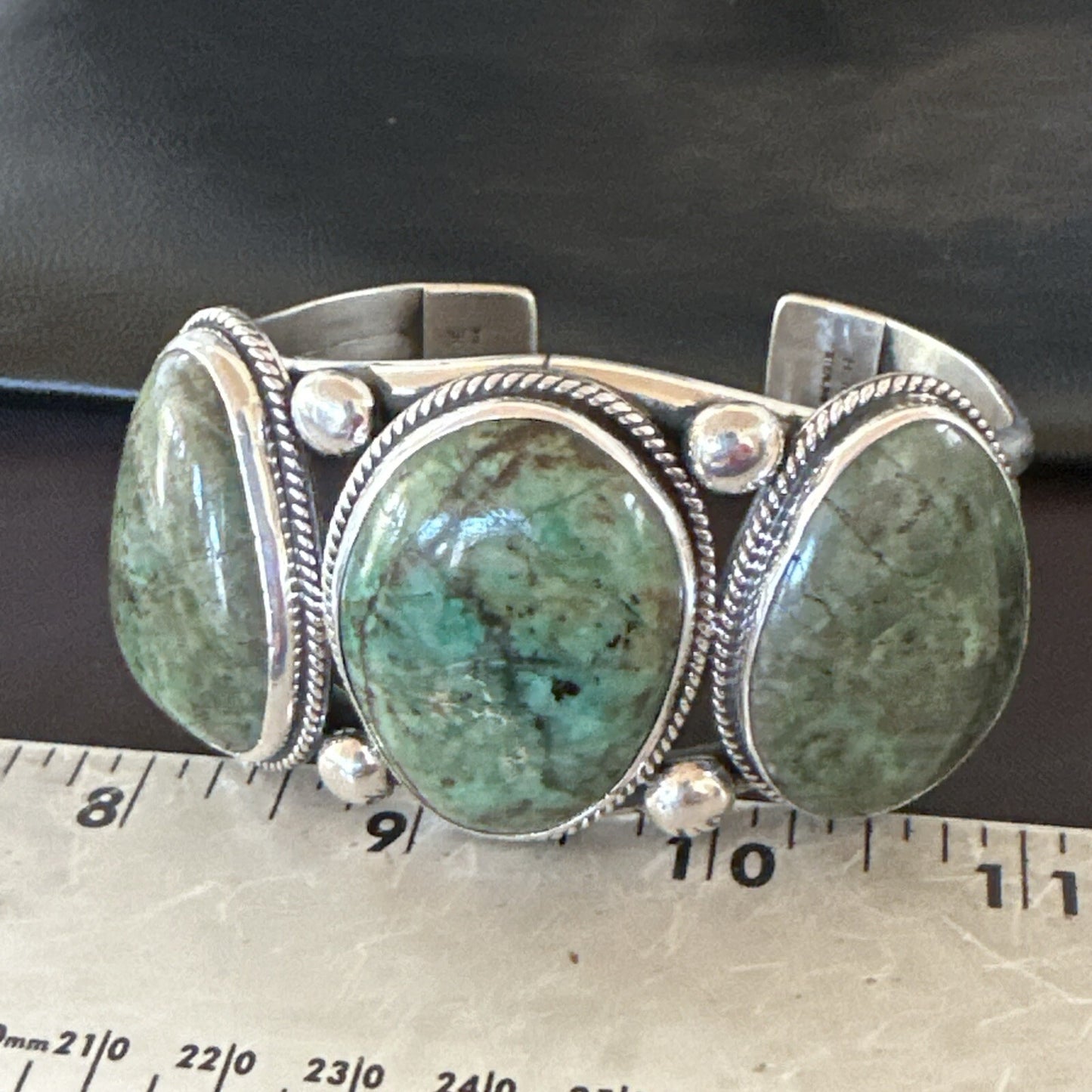 Navajo Green Royston TURQUOISE Stamped Sterling Silver Cuff Bracelet 8.5" 18718