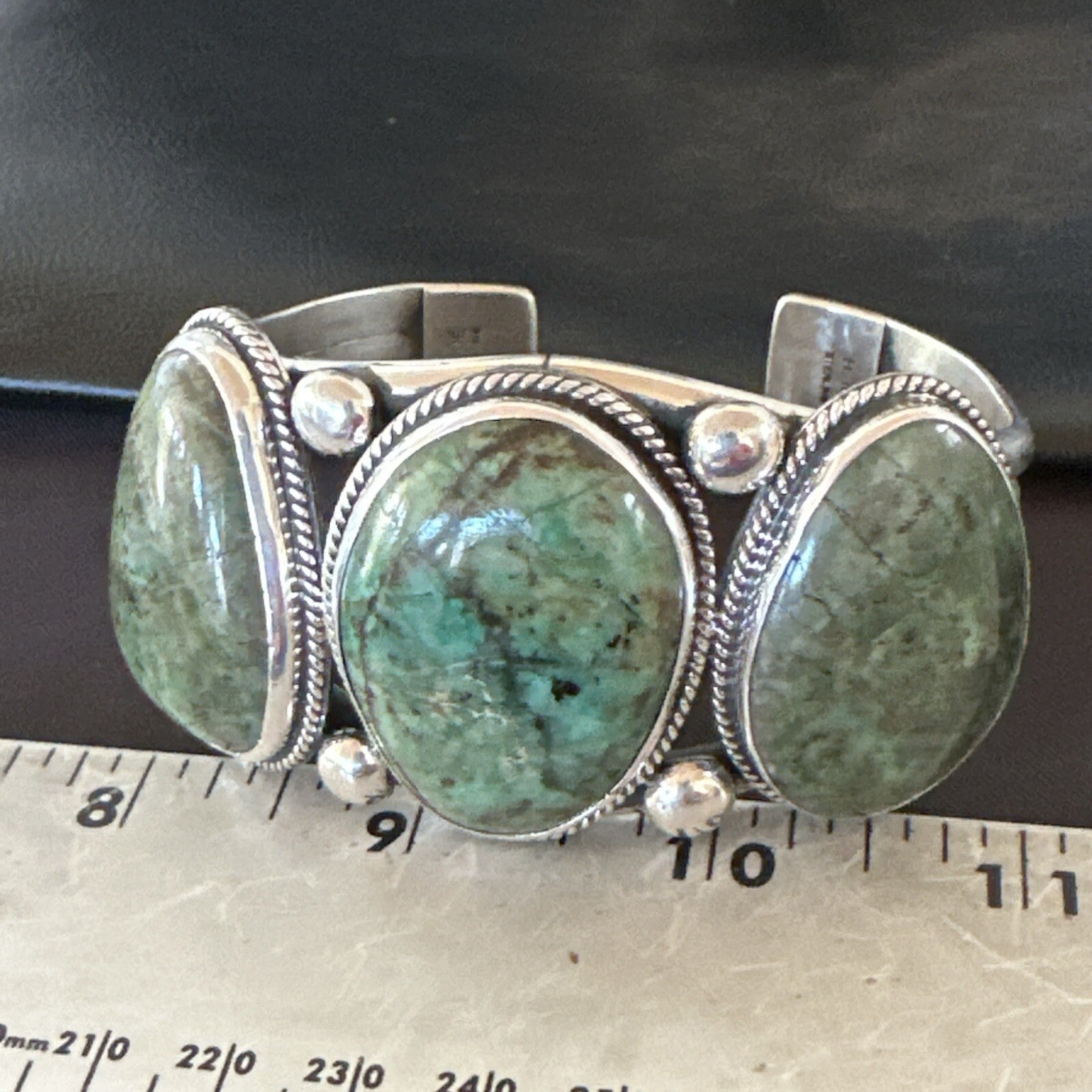 Navajo Green Royston TURQUOISE Stamped Sterling Silver Cuff Bracelet 8.5" 18718