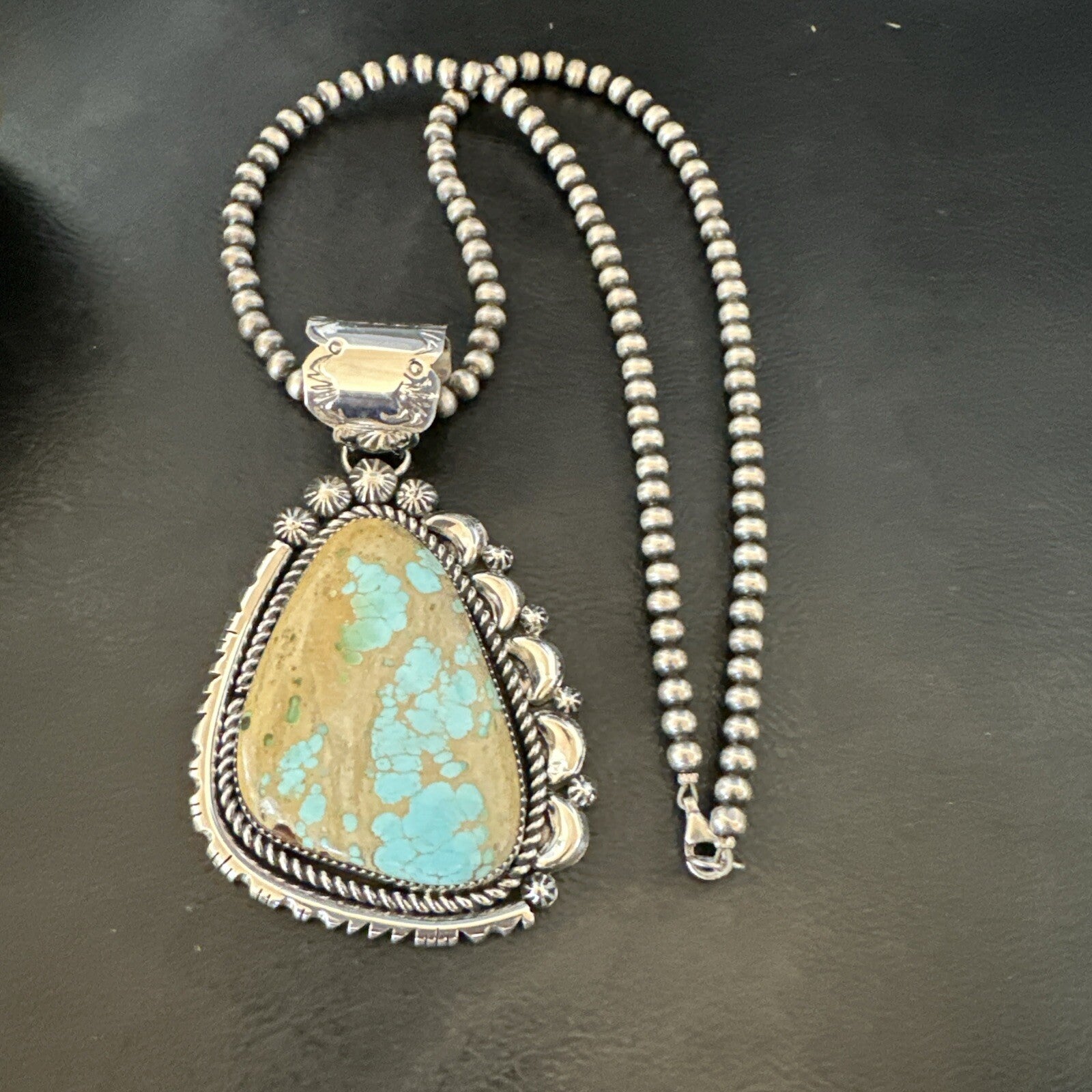 XXL Mens Royston Turquoise Pendant Navajo Pearls Sterling Silver Necklace 18744