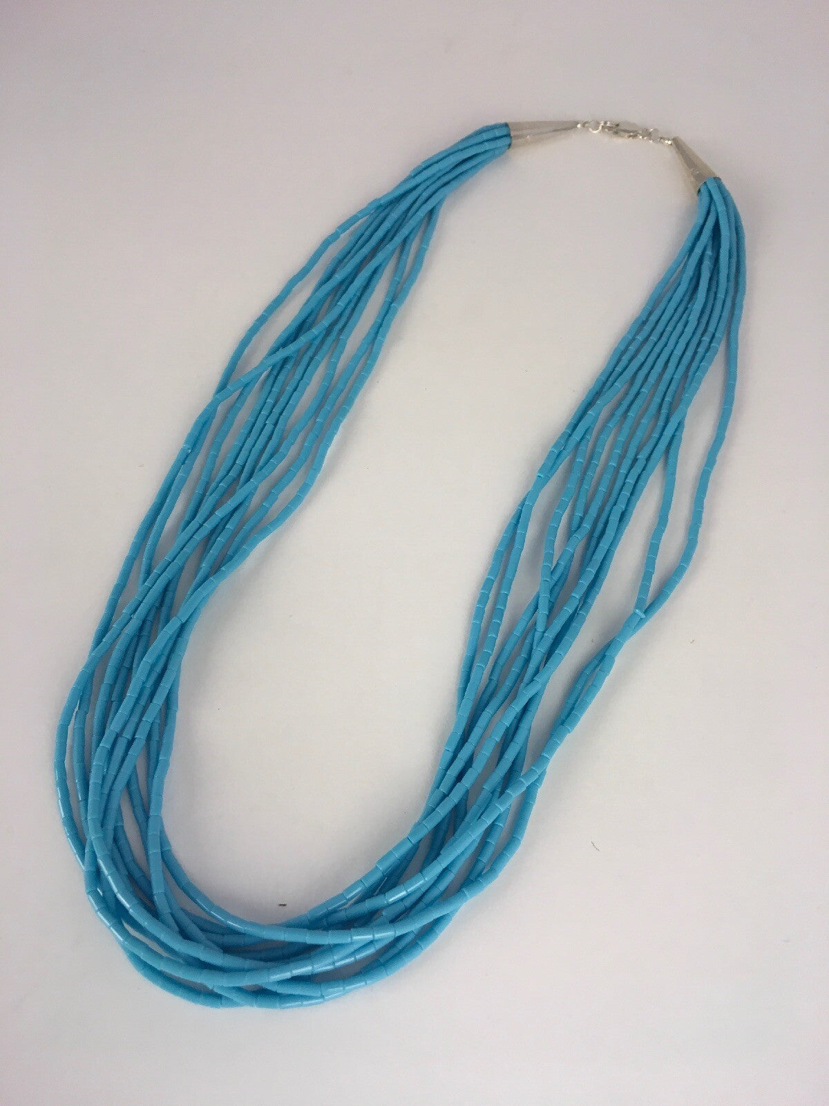 Native Blue Turquoise Heishi 10 Strand Sterling Silver Necklace 19" 08872