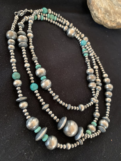 Native Sterling Silver Beads Royston Turquoise 48in Necklace 01401