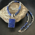 Blue Lapis Pendant Navajo Pearls Necklace 20" | Sterling Silver | Authentic Native American Handmade | 18688