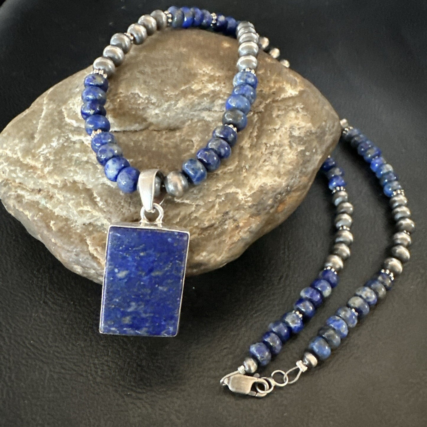 Blue Lapis Pendant Navajo Pearls Sterling Silver Necklace 20” 18688