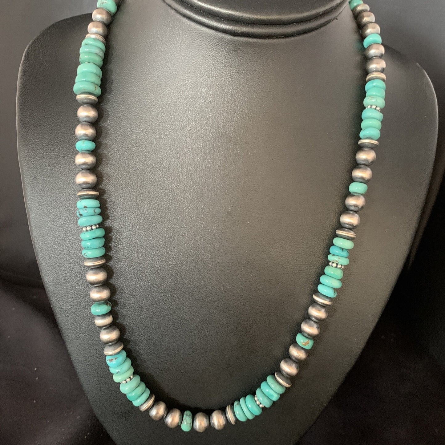 Mens Womens Blue Turquoise Navajo Pearls Sterling Silver Necklace 21" 92507