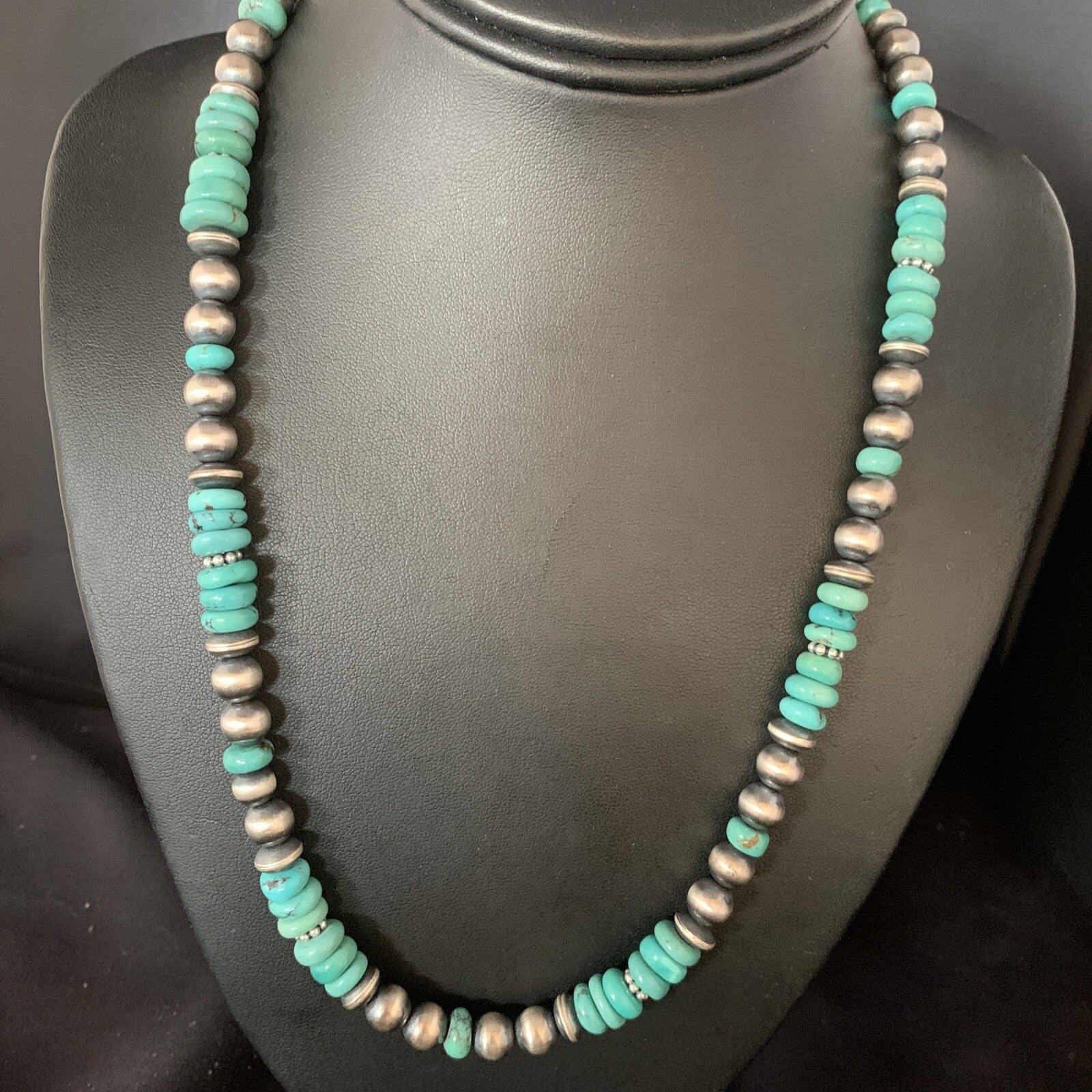 Mens Womens Blue Turquoise Navajo Pearls Sterling Silver Necklace 21" 92507