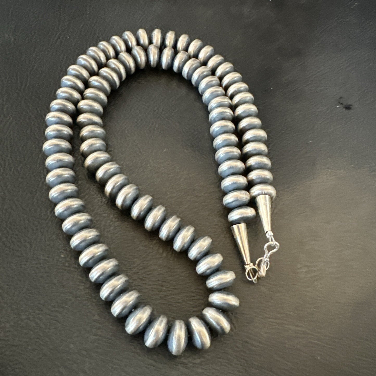 Sterling Silver Beads 8mm Rondelle Flat Sterling Silver Beads Necklace 18” 18831