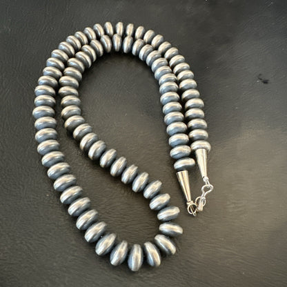 Sterling Silver Beads 8mm Rondelle Flat Sterling Silver Beads Necklace 18” 18831