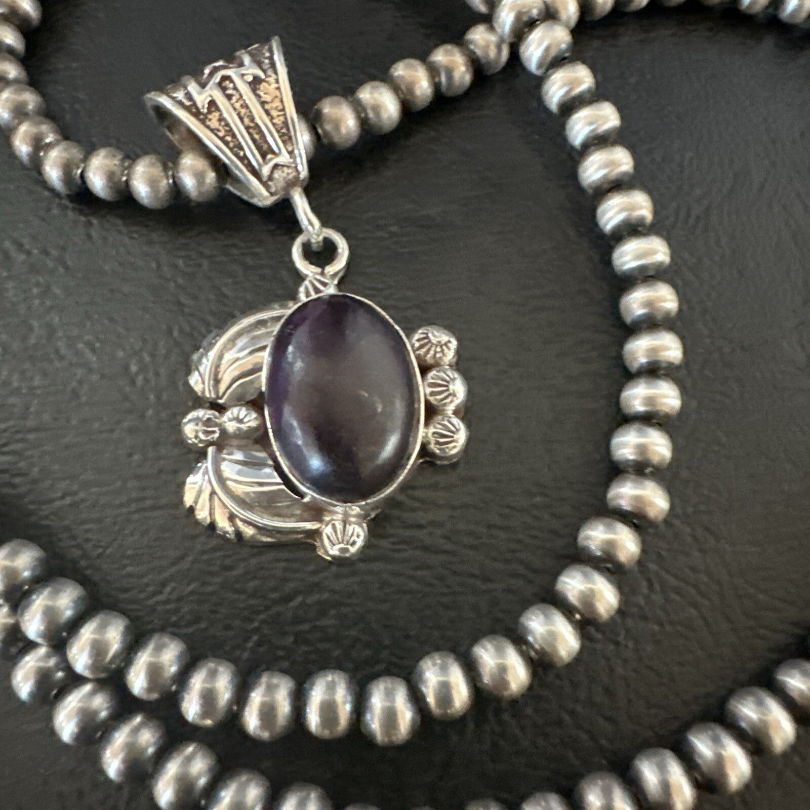 Purple Stone Pendant Navajo Pearls Sterling Silver Necklace 20” 18046