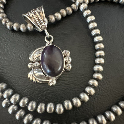 Purple Stone Pendant Navajo Pearls Sterling Silver Necklace 20” 18046