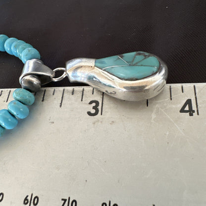 Pottery Blue Kingman Turquoise Pendant Navajo Sterling Silver Necklace 21" 18379