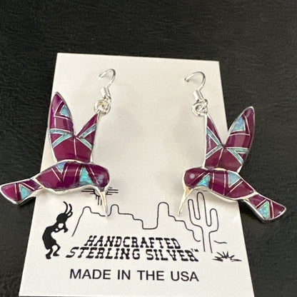Purple Sugilite Opal Sterling Silver Hummingbird Dangle Earrings 18551