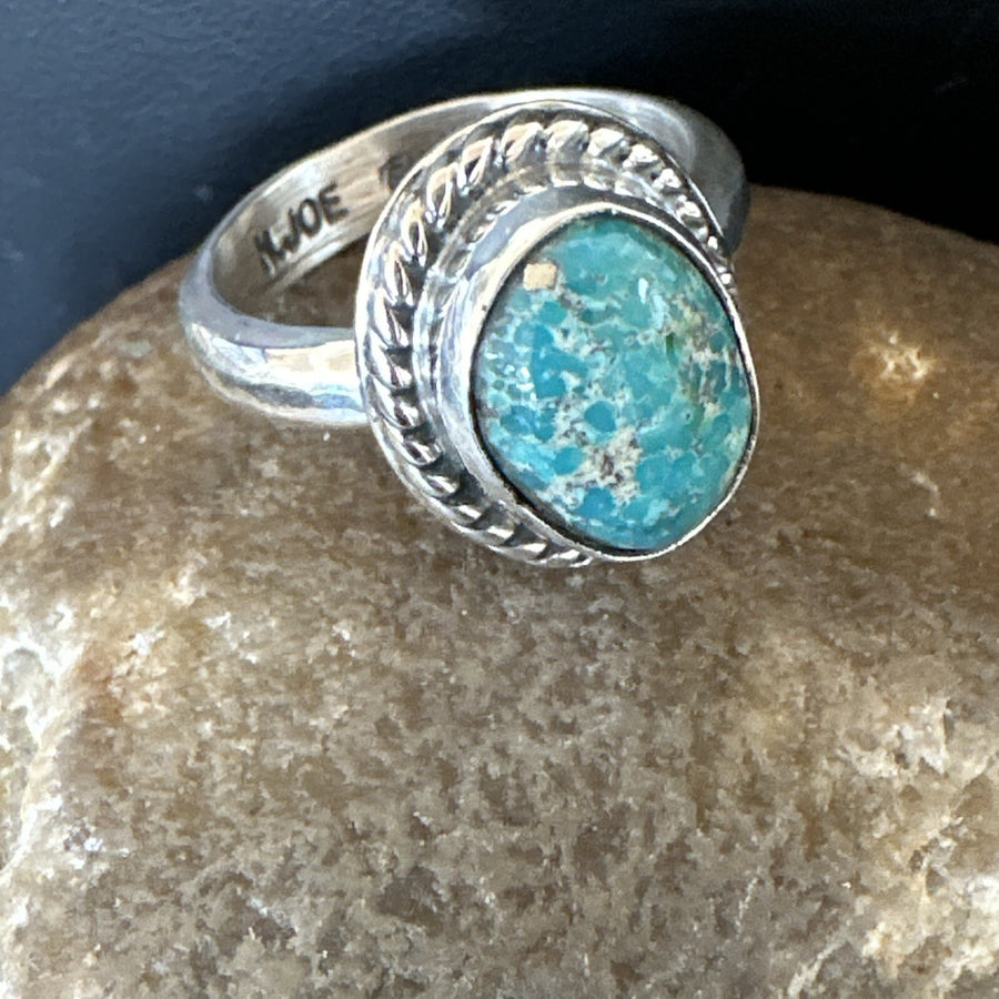Womens Blue Sonoran Turquoise Navajo Sterling Silver Ring Size 8.5 18002