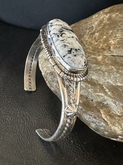 White Buffalo Turquoise Navajo Sterling Silver Cuff Bracelet 7.25" 19393