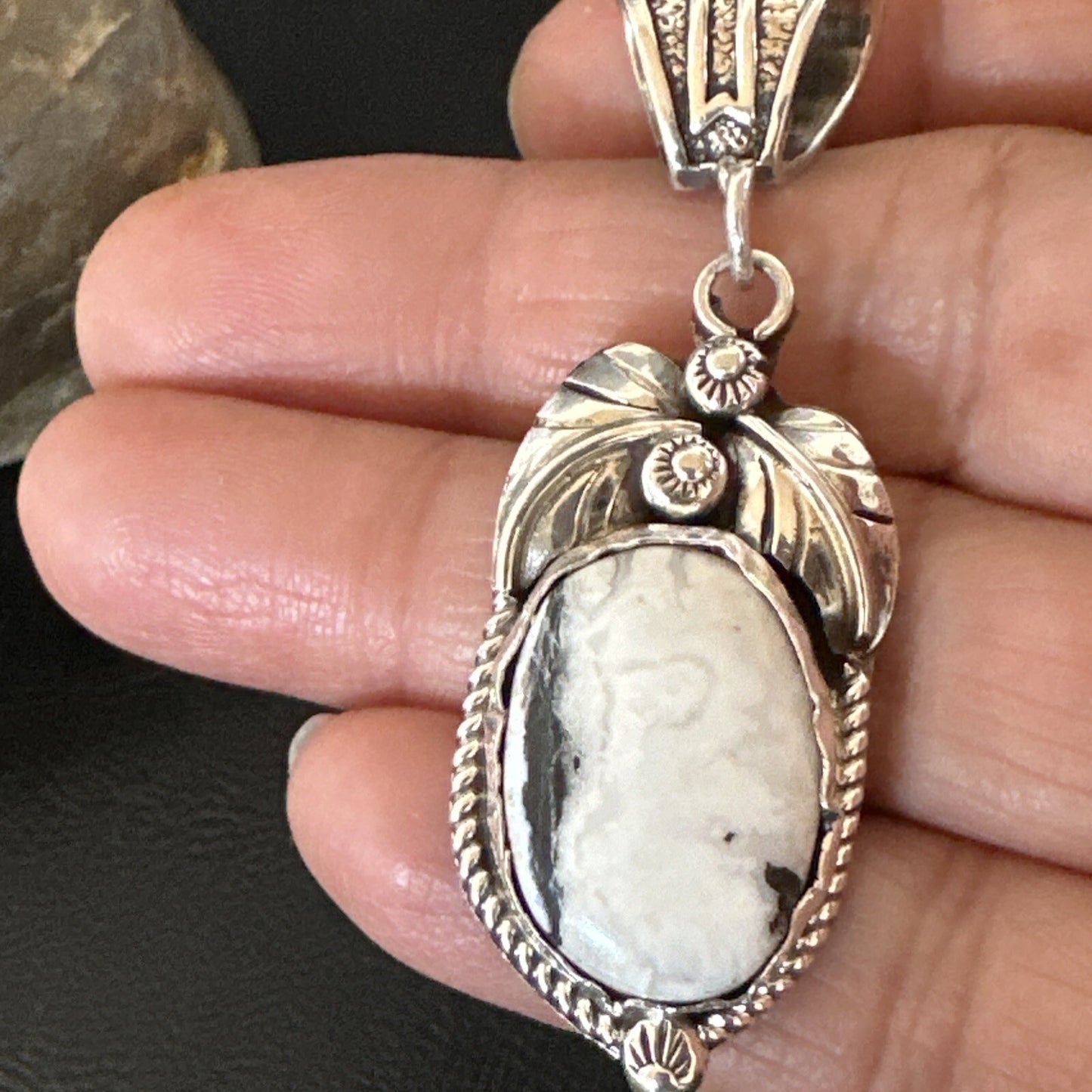 AS IS NO RETURNS White Buffalo Turquoise Pendant Navajo Sterling Silver 17743
