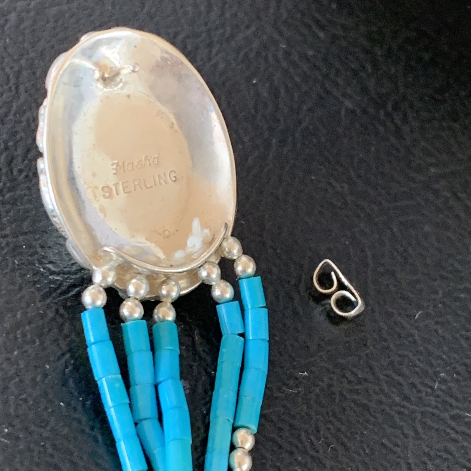 Native Womens Nugget Sterling Silver Blue Turquoise Dangle Earrings 2" 13013