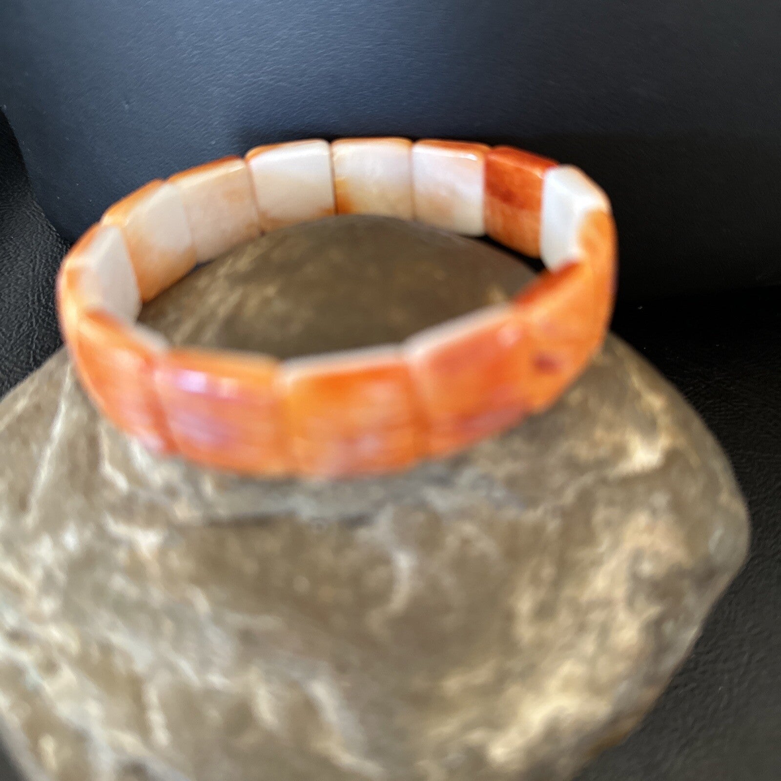 Mens Womens Orange Spiny Oyster Sterling Silver Stretch Bracelet 7" 18860