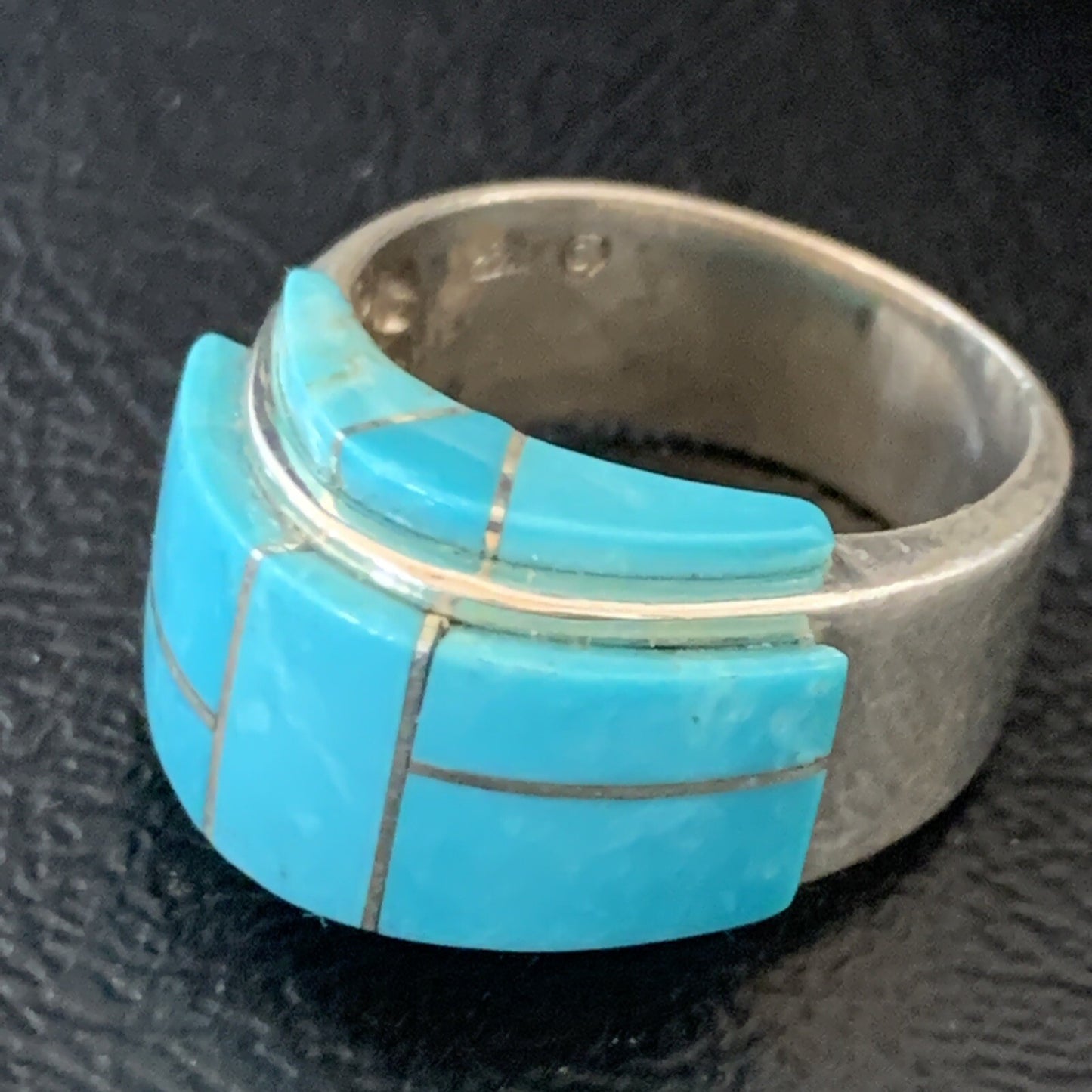 Native American Indian Navajo Blue Turquoise Inlay Band Ring Sz 6.5 19212