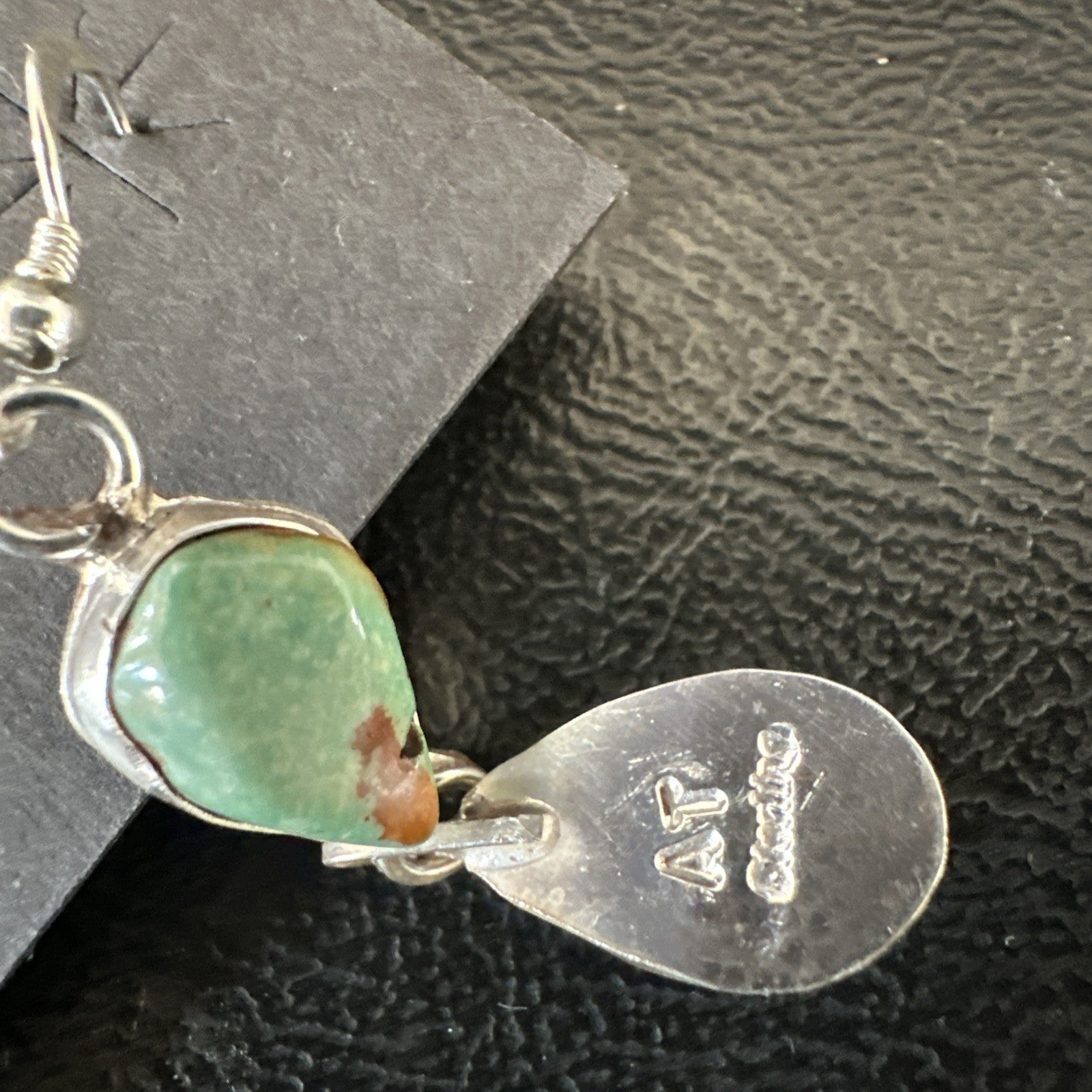 Green Royston Turquoise Navajo Sterling Silver Dangle Earrings 19405