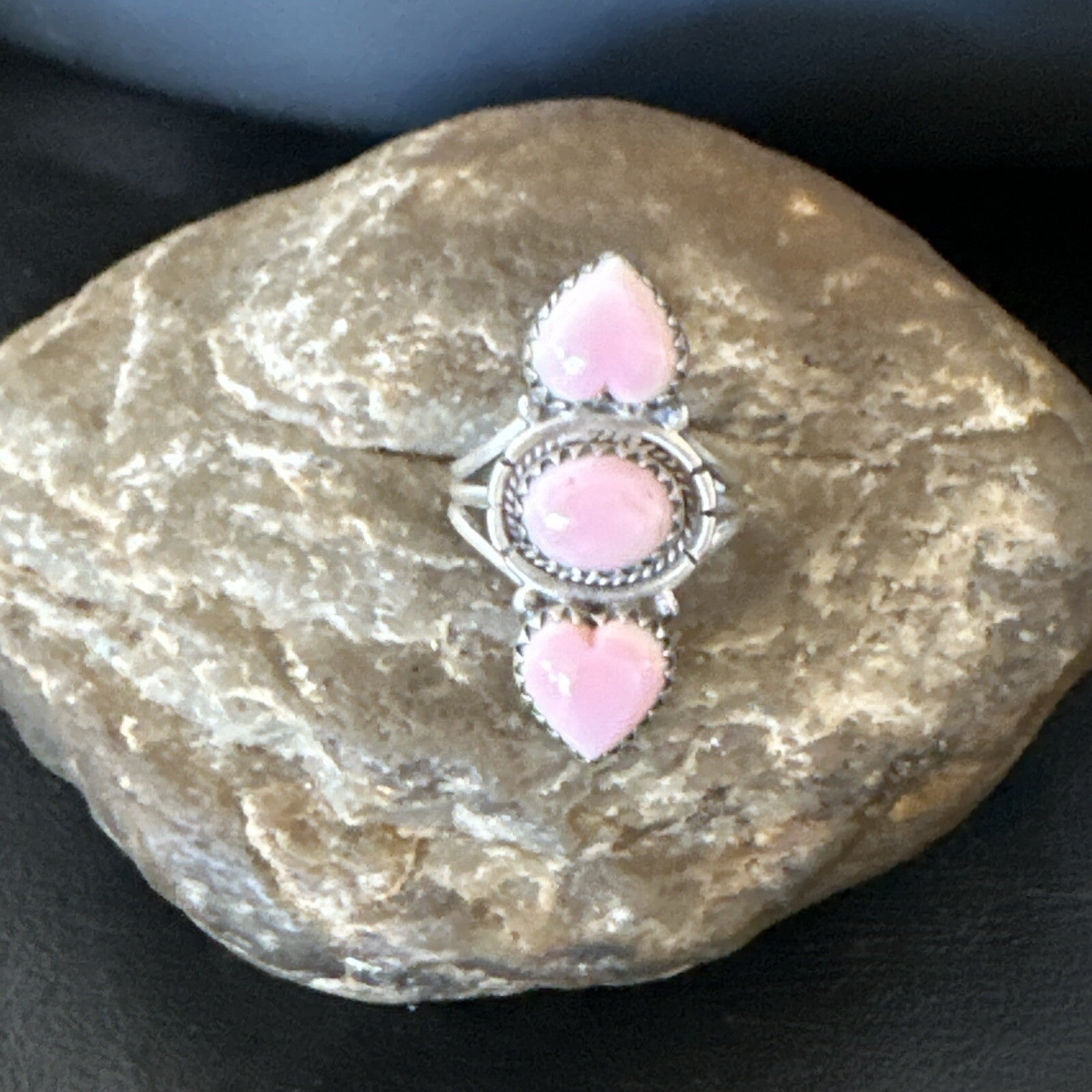 Gorgeous Heart Pink Conch Cluster Ring Handmade Navajo Sz 7.5 18780