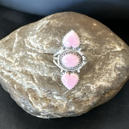 Gorgeous Heart Pink Conch Cluster Ring Handmade Navajo Sz 7.5 18780