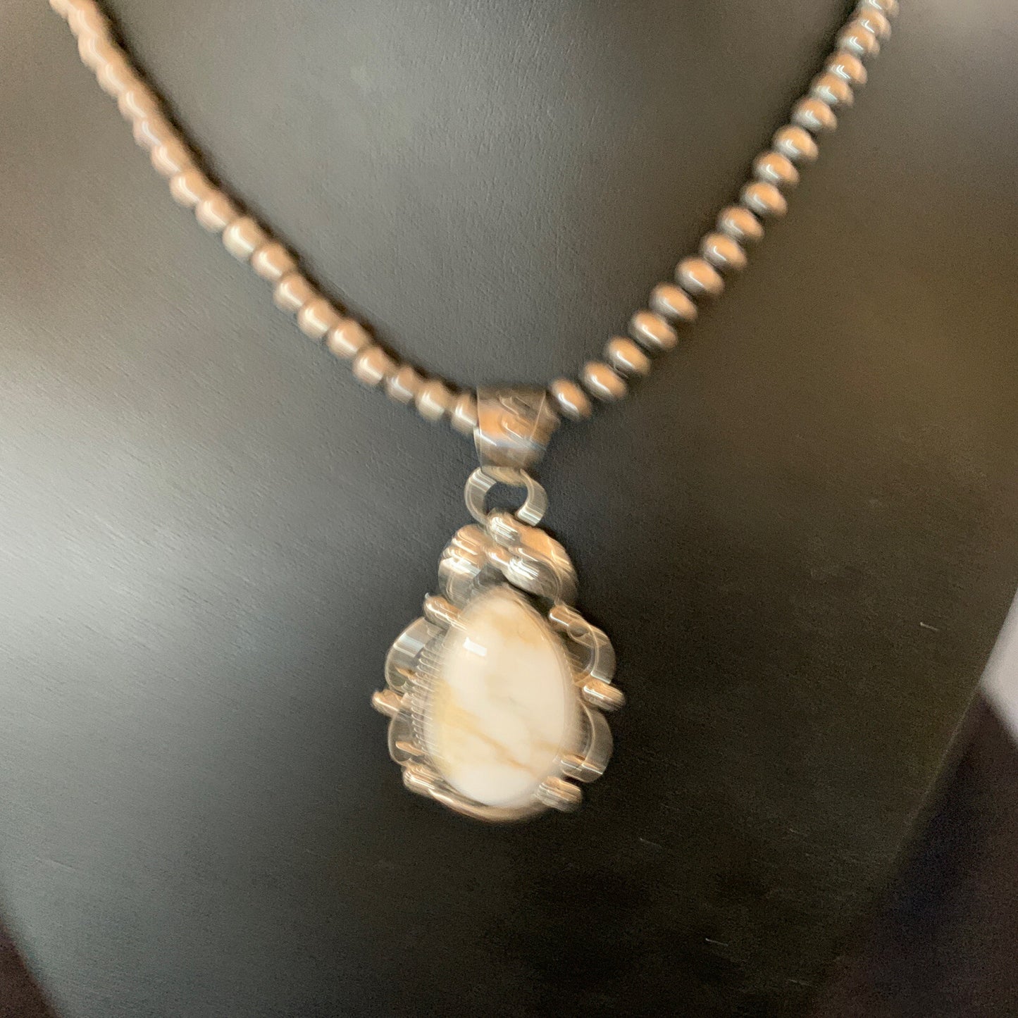 Men White Buffalo Turquoise Pendant Sterling Silver Beads Necklace 12665N