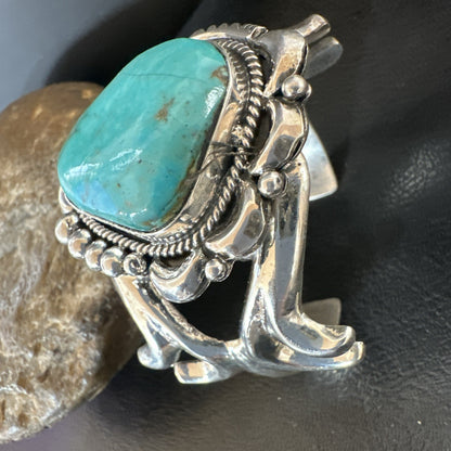 Tufa Women Blue Kingman Turquoise Navajo Sterling Silver Cuff Bracelet 19349