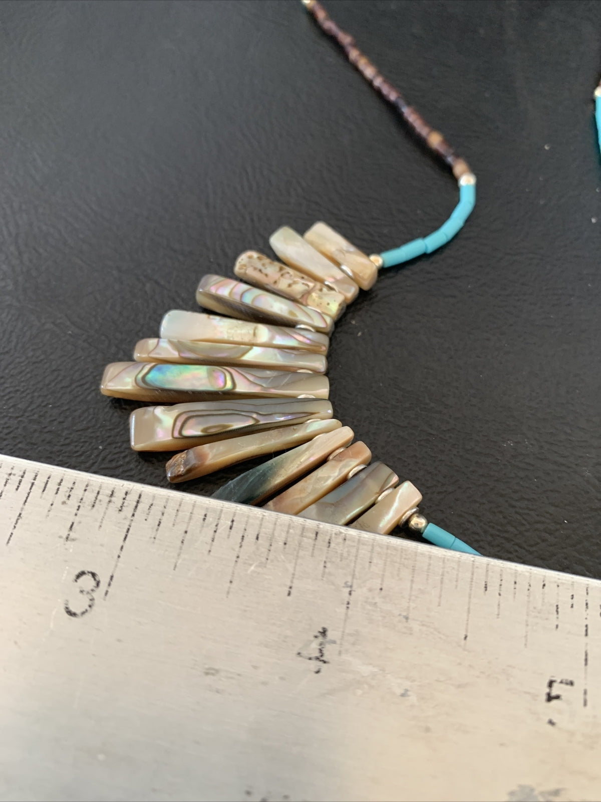 Blue Turquoise & Pava Shell Heishi Navajo Sterling Silver Necklace 01689