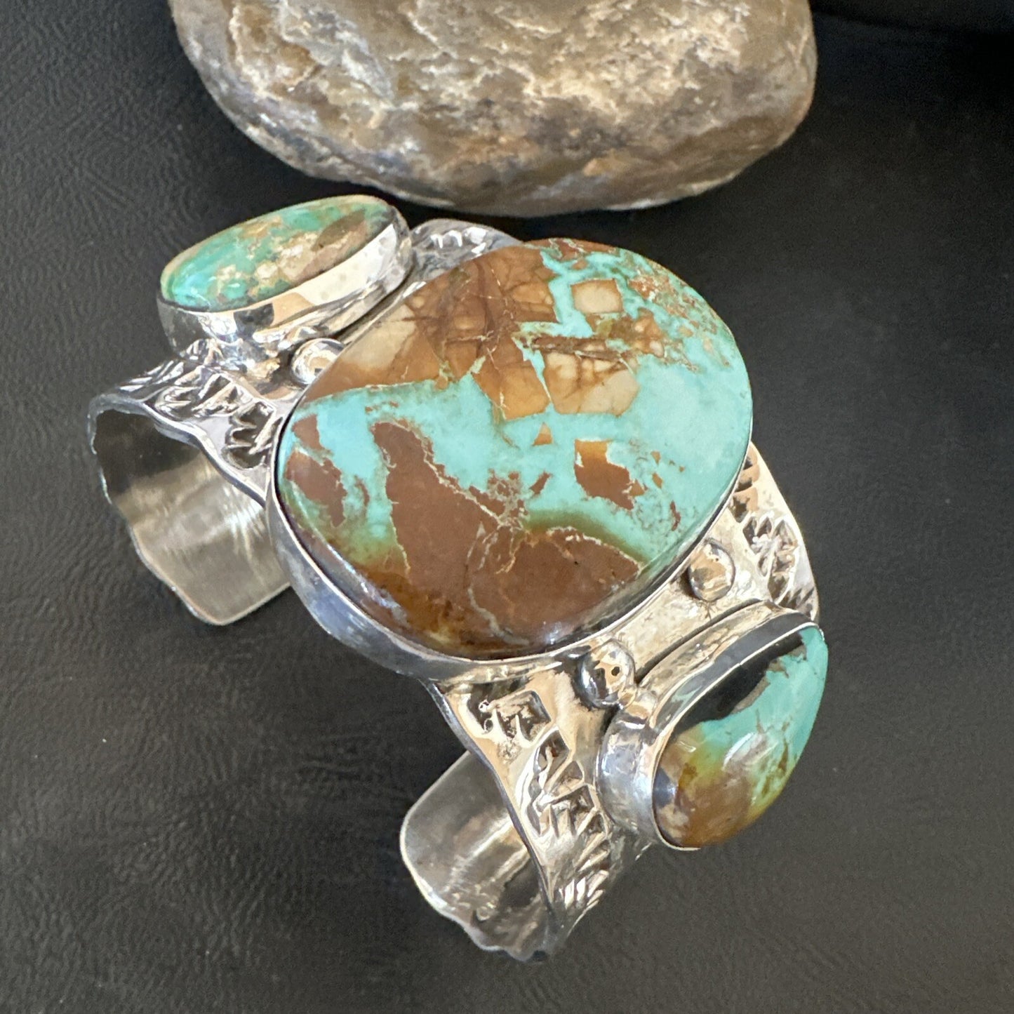 Navajo Green Royston TURQUOISE Sterling Silver Cuff Bracelet 17937
