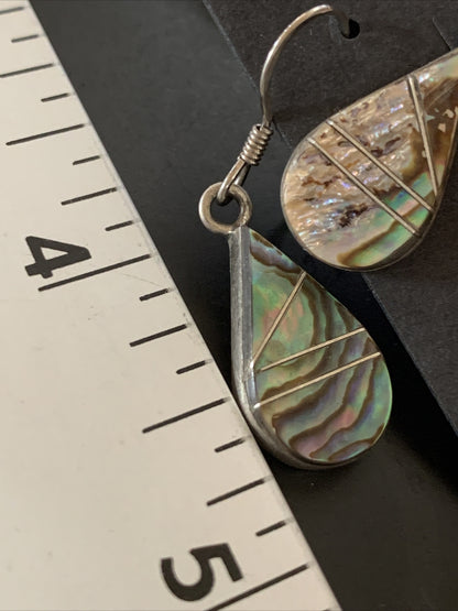 Native Pava Shell Minimalist Navajo Sterling Silver Inlay Earrings 1" 13073