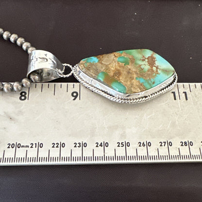 Mens Women Navajo Sterling Silver Green Royston Turquoise Necklace Pendant 18050