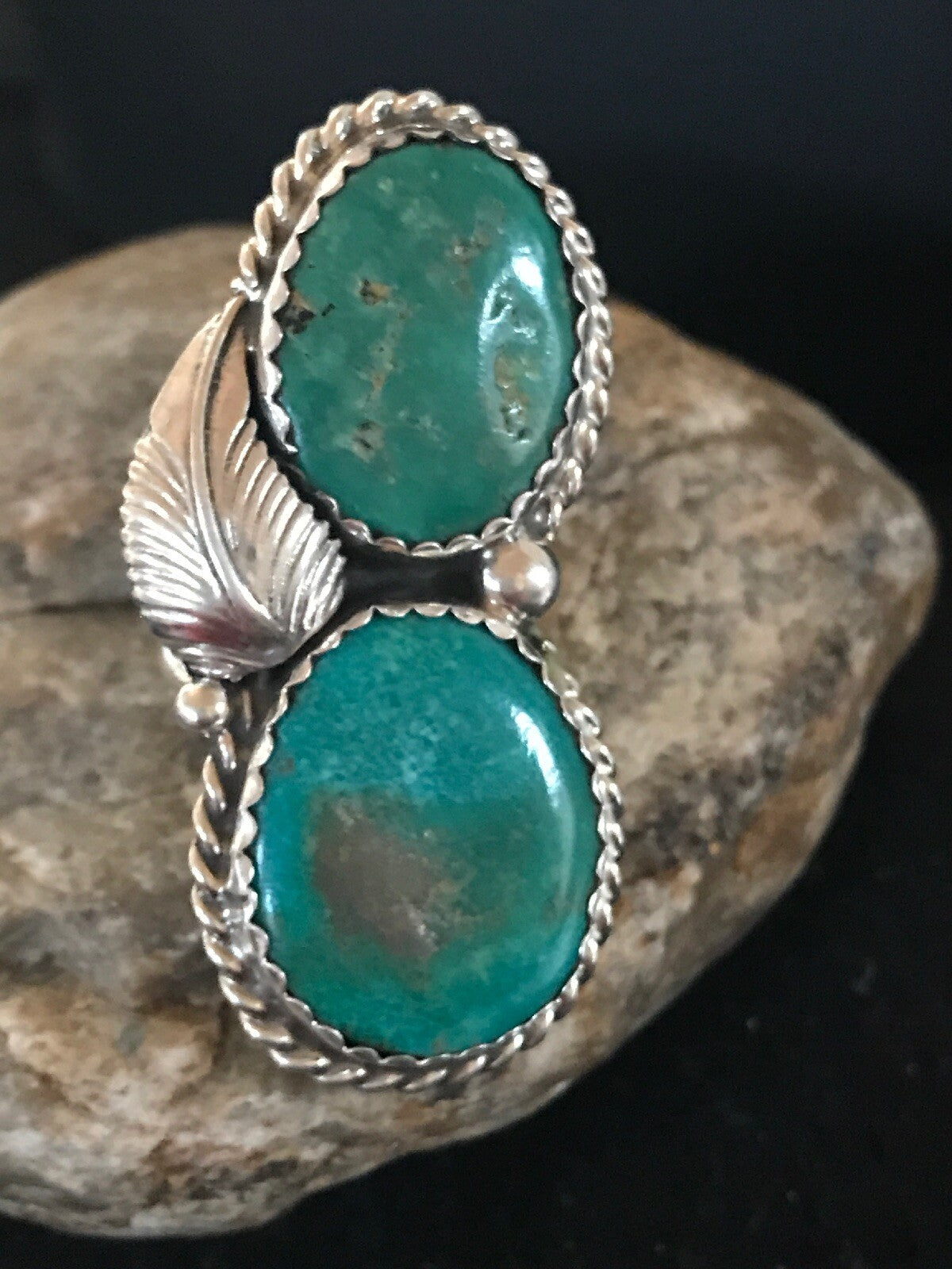Apache Turquoise Navajo Sterling Silver Native American Ring Size 7 02891
