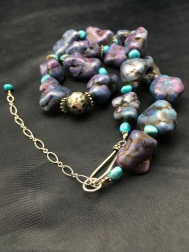Navajo Turquoise & Magnesite Nugget Necklace Sterling Silver 19" 4514