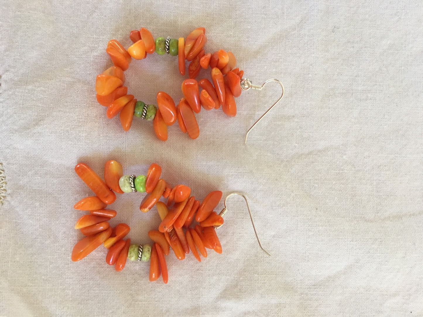 Orange Coral & Turquoise Navajo 3 Strand Necklace & Earrings 372