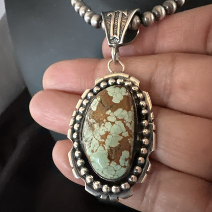 Blue Turquoise#8 Pendant Navajo Pearls Sterling Silver Necklace 18690