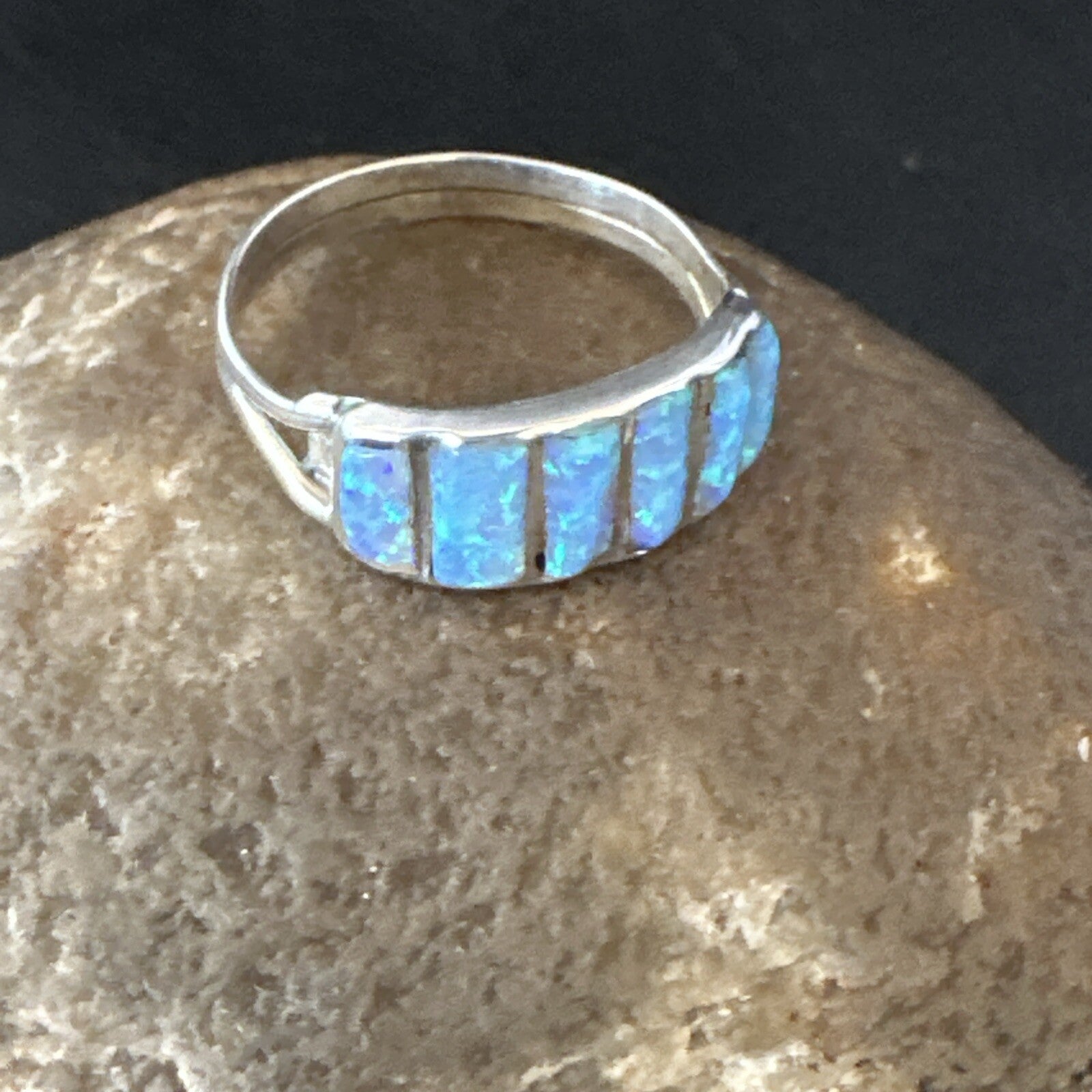 Blue Opal Navajo Sterling Silver Inlay Ring Size 8.5 18712